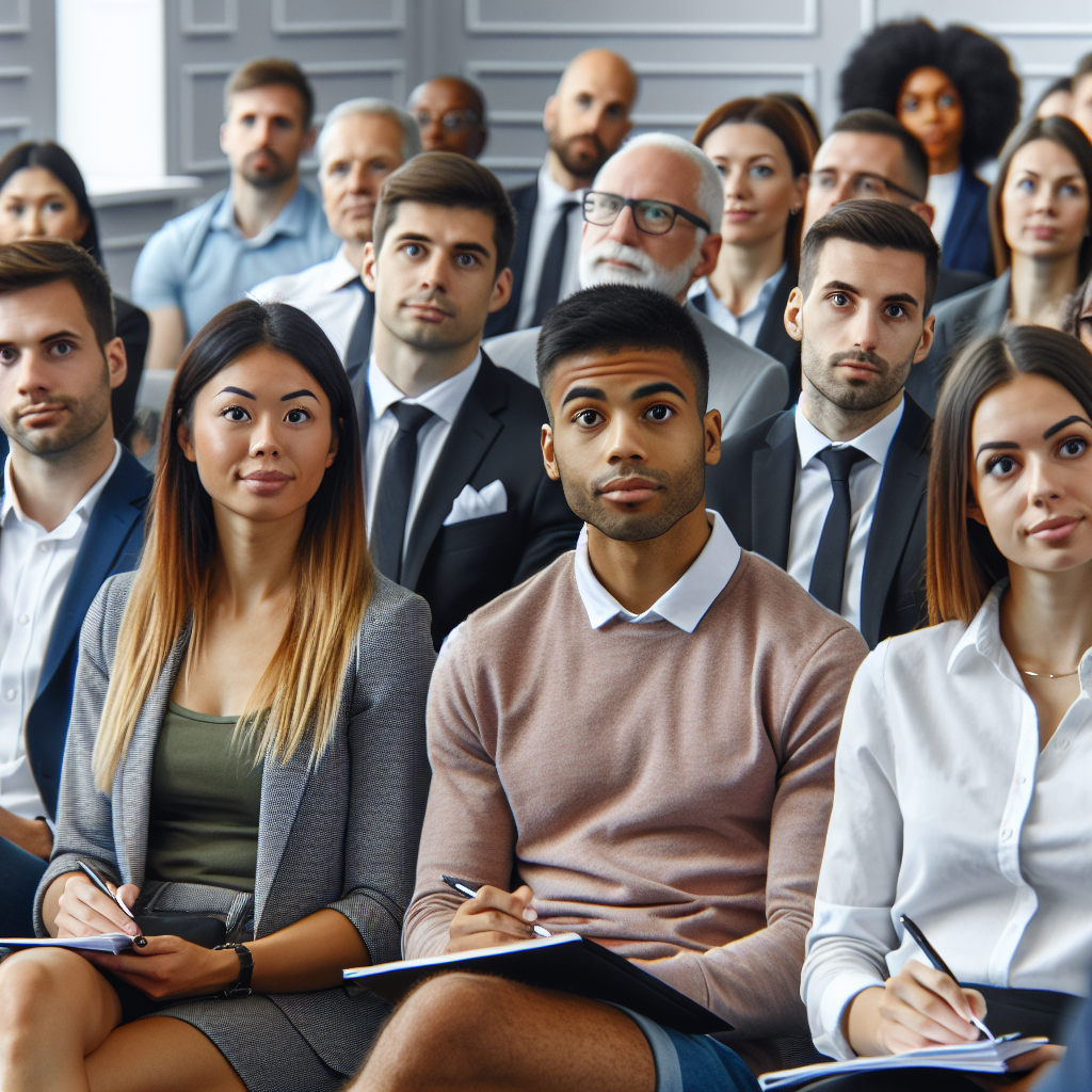 exploring - A diverse group of first-time home buyers attending a seminar on Fannie Mae's policy adjustments, with expression