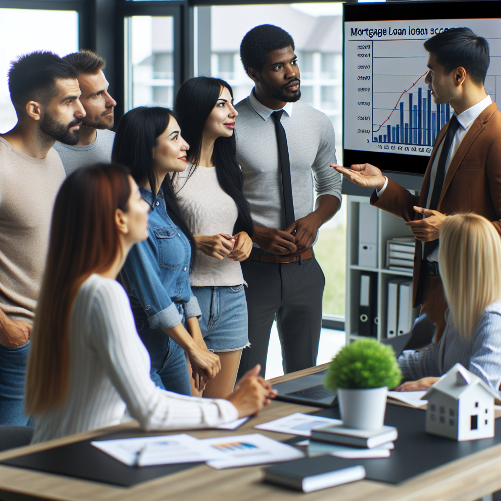 understanding - A diverse group of people discussing mortgage loans with a financial advisor in a professional office setting